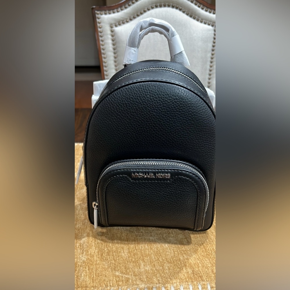 Michael Kors Black Pebbled Leather Mini Backpack with Silver Hardware